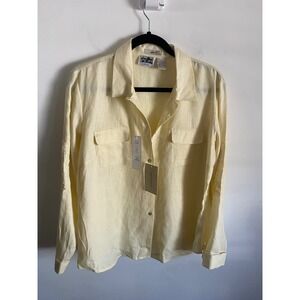Edward Women 100% Irish Linen Embroidered Long Sleeve Shirt Yellow Large T21769M